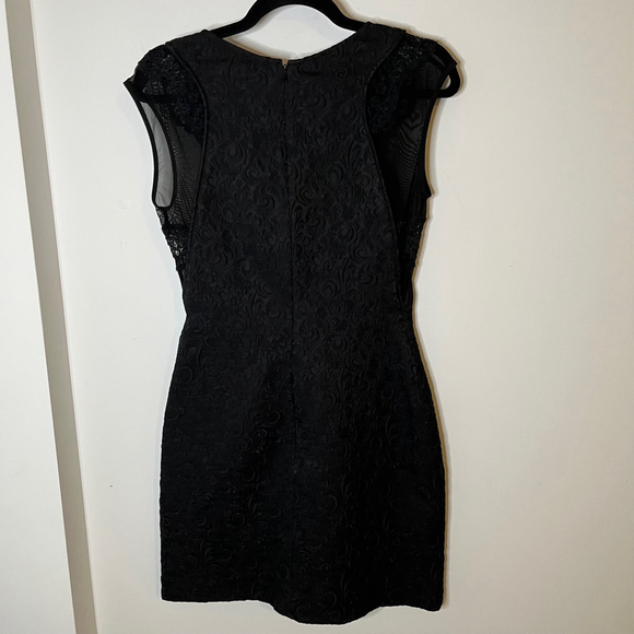 The Kooples Black Mini Sheath Dress Mesh & Lace Cap Sleeves Damask Jacquard XS - Picture 4 of 13